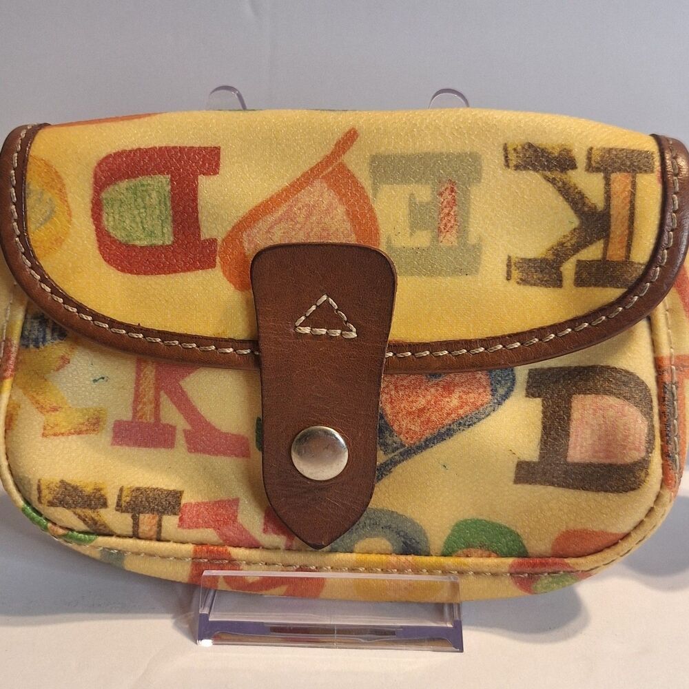 Vintage Dooney & Bourke Multicolor Coated Leather Wristlet Graffiti Wallet